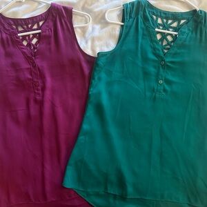 Purple and green lattice cutout tops
